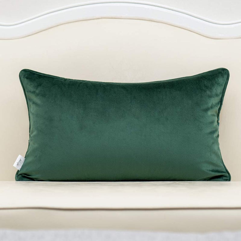 Alerfa 12 x 20 Inch Rectangle Leaf Pillow Embroidery Cut Velvet Cushion Case Luxury Modern Lumbar Throw Pillow Cover Decorative Pillow for Couch Sofa Living Room Bedroom Car, Teal Green - Image 2